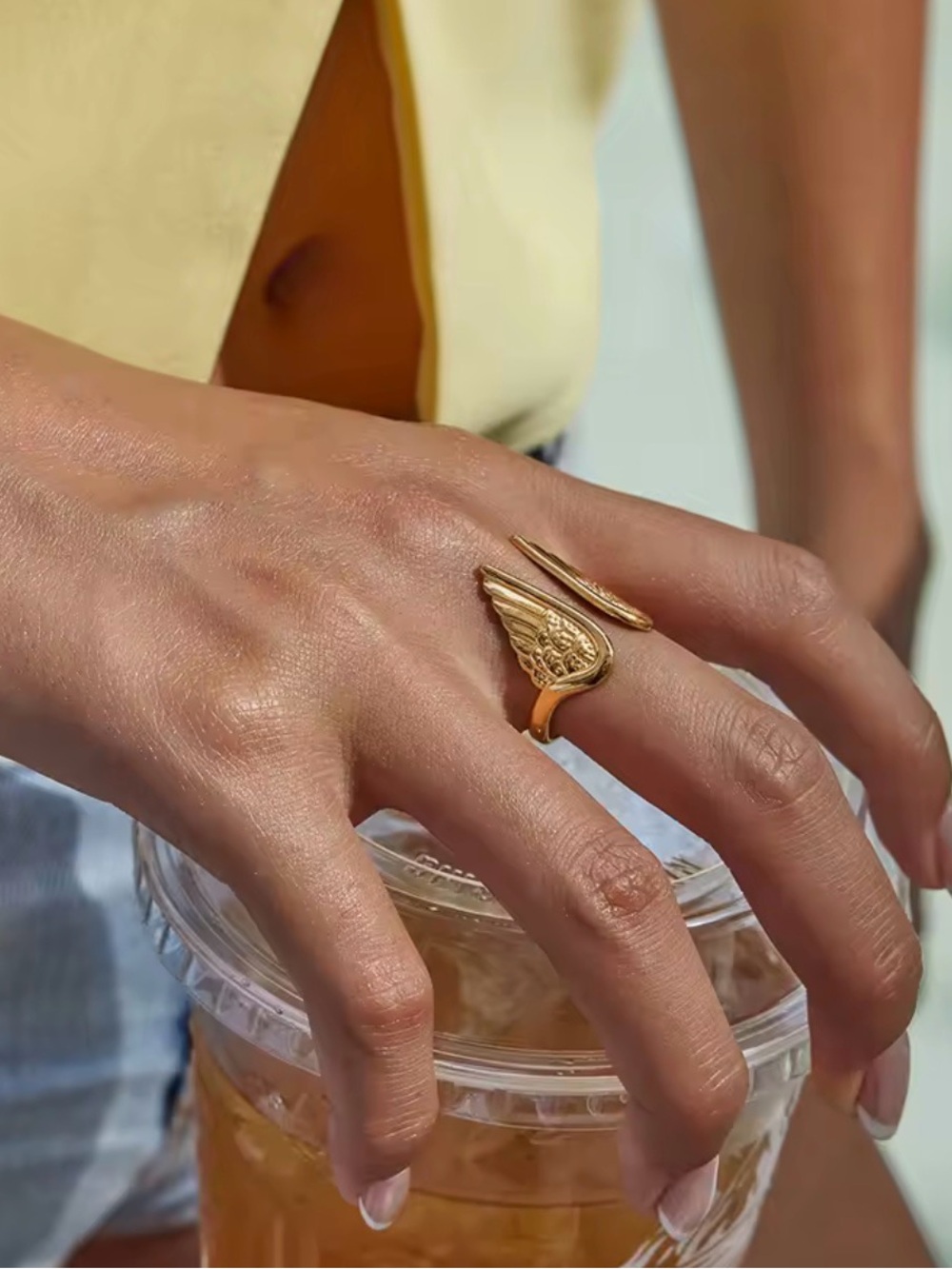Gold Angel Wing Adjustable Ring Jewelry